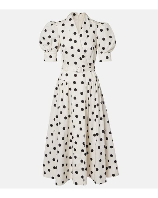 Rebecca Vallance Women's White Maisie Polka-Dot Cotton-Blend Midi Dress