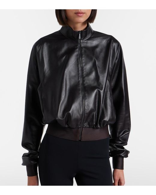 Gucci Black Leather Bomber Jacket