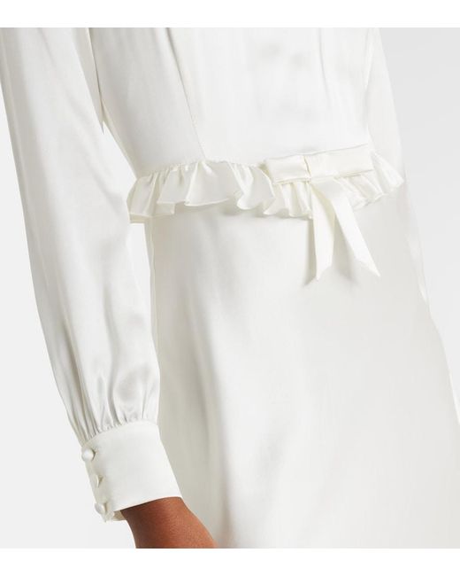 Alessandra Rich White Bow-Detail Ruffled Silk Satin Midi Dress