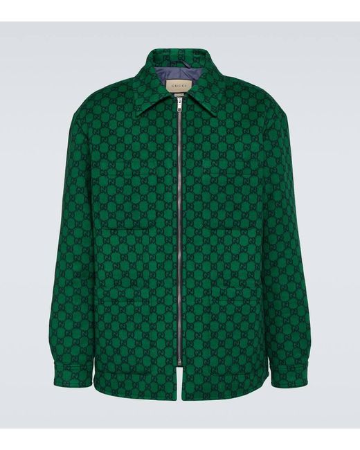 Sobrecamisa de franela de lana con GG Gucci de hombre de color Green