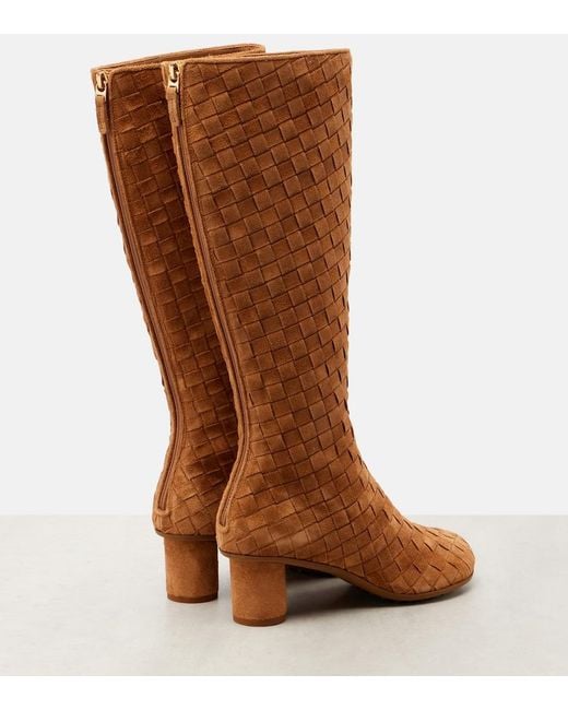 Bottega Veneta Brown Atomic Intrecciato Suede Knee-High Boots