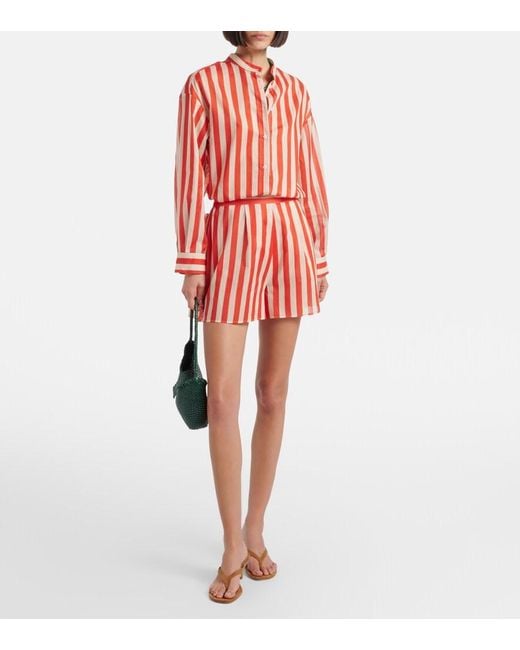 Eres Red Twins Striped Cotton Voile Shorts