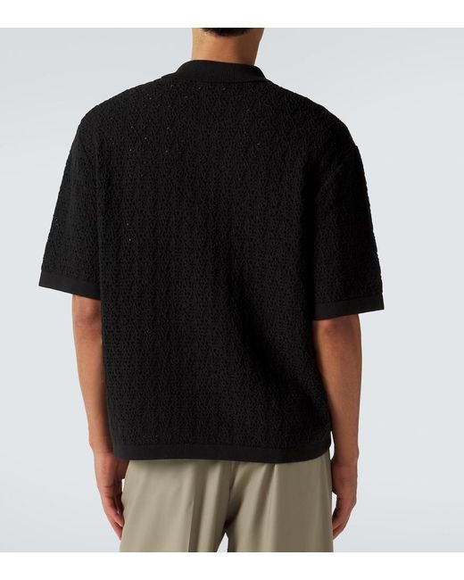 FRAME Black Crochet Cotton-Blend Polo Shirt for men
