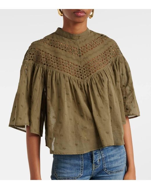 【Nili Lotan】 Mikki broderie anglaiseコットントップ Nili Lotan Mikki Broderie Anglaise Cotton Top in Green | Lyst