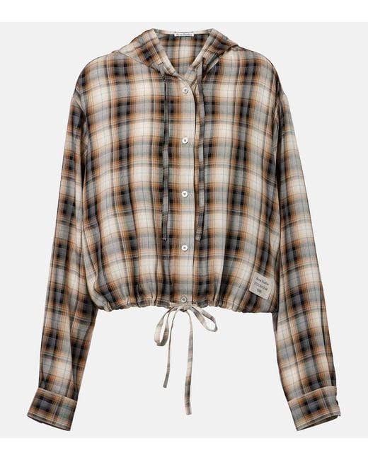 Camisa Cropped A Cuadros Con Capucha Acne de color Brown