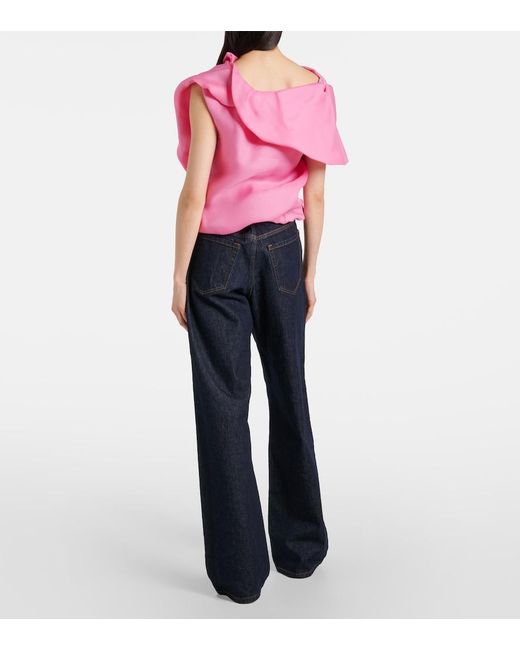 Dries Van Noten Pink Draped Silk Satin Top