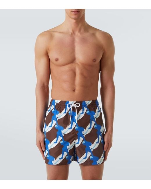 Gucci Blue Printed Poplin Swim Trunks for men