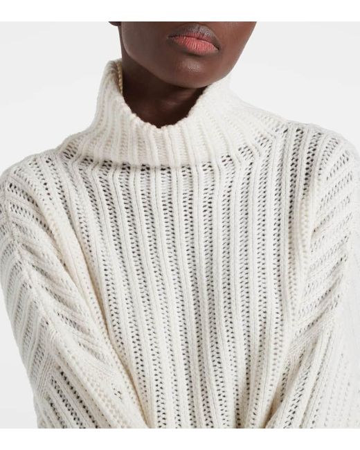 Brunello Cucinelli White Pullover Aus Rippstrick