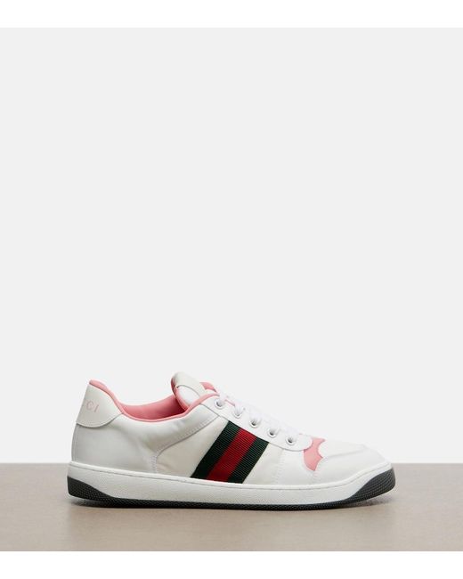 Gucci White Screener Leather-Trimmed Sneakers