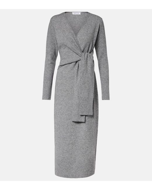 Veronica Beard Gray Salomez Wool And Cashmere Wrap Midi Dress