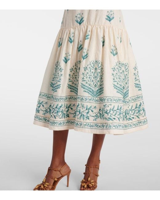 Agua Bendita White Nispero Ceiba Floral Linen Midi Dress