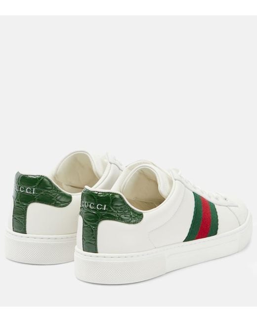 Gucci White Sneakers Web Stripe aus Leder