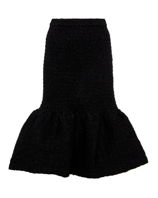 Dries Van Noten Smocked Cotton Poplin Midi Skirt in Black - Lyst