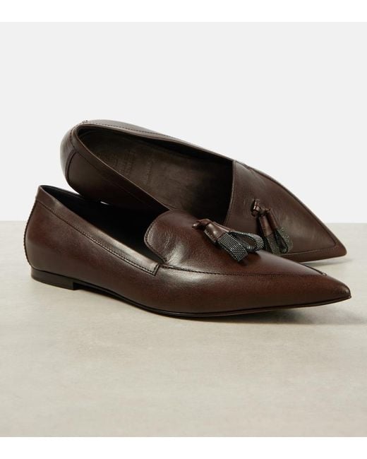 Brunello Cucinelli Brown Loafers Monili Aus Leder