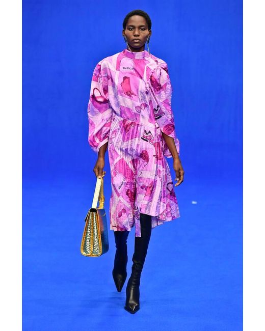 Balenciaga Twisted Printed Crepe Midi Dress in Pink | Lyst