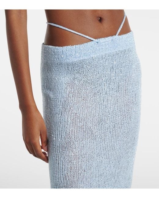 Bananhot Blue Alma Sequined Knitted Maxi Skirt