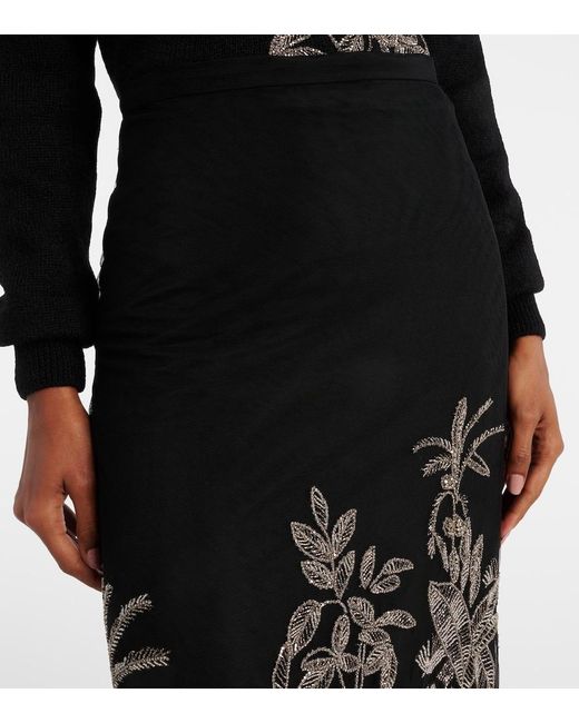 Costarellos Black Leyla Beaded Tulle Midi Skirt