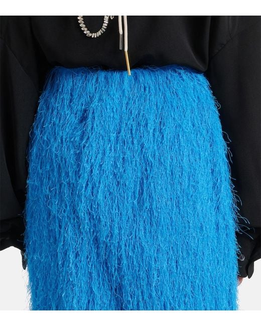 Dries Van Noten Blue Fringed Midi Skirt