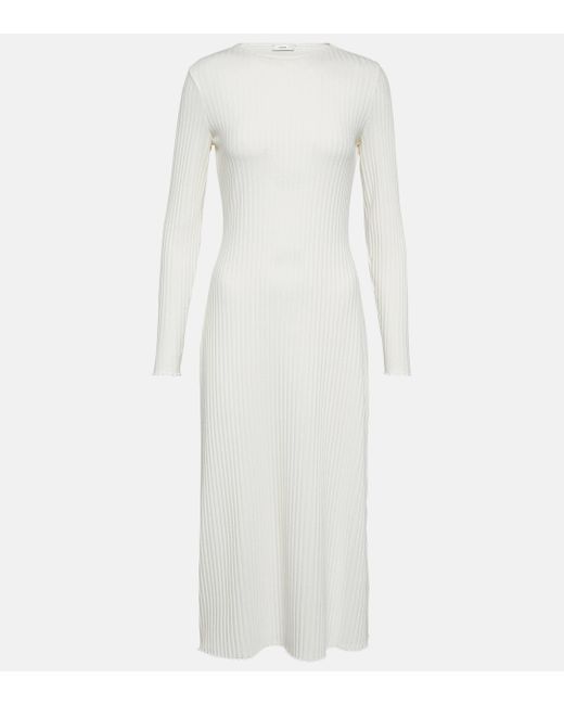 Vince White Ribbed-knit Cotton-blend Midi Dress