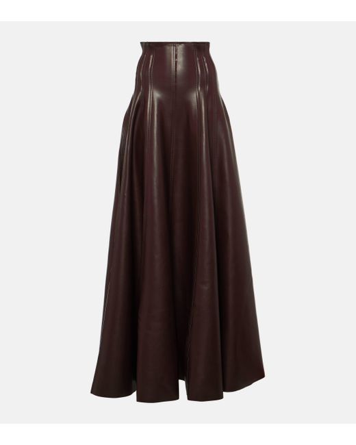 Norma Kamali Brown Grace Pleated Faux Leather Maxi Skirt