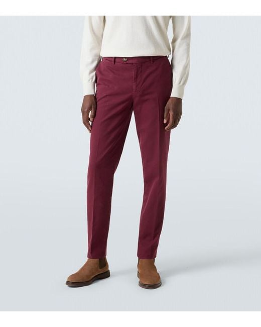 Brunello Cucinelli Red Cotton Gabardine Slim Pants for men