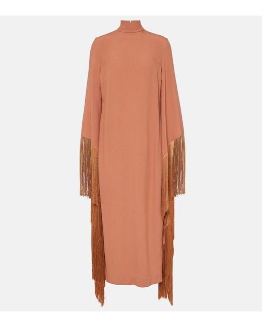Taller Marmo Orange Del Mar Fringed Crepe Midi Dress