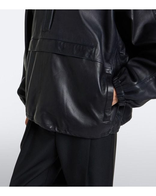 Rohe Black Hooded Oversized Leather Jacket