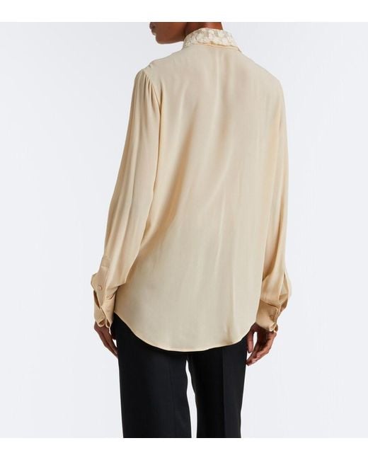 Fendi Natural Lace-Trimmed Silk Georgette Shirt