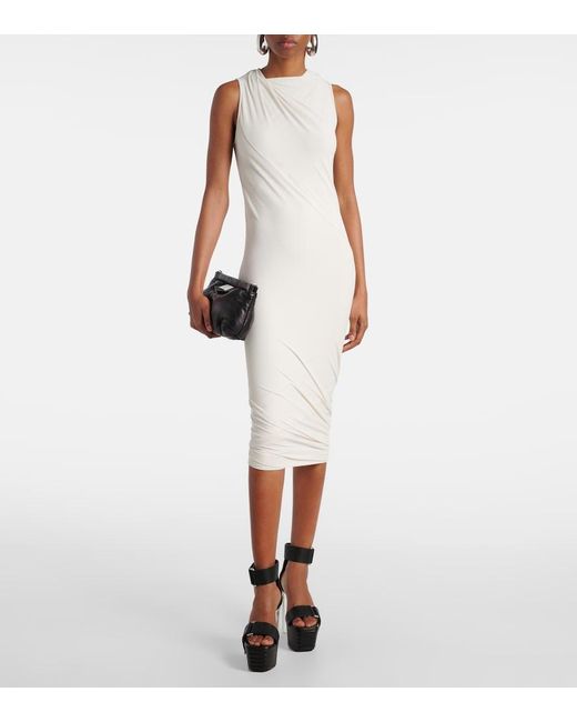 Rick Owens White Lilies Luna Gathered Midi Dress