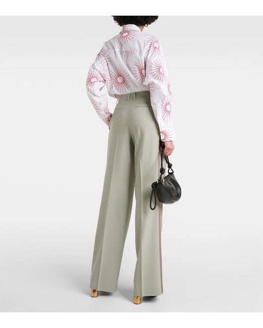 Dries Van Noten Green Mid-Rise Wool Straight Pants