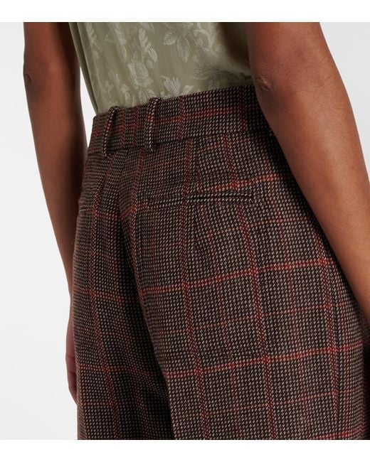 Chloé Brown Checked High-Rise Wool Flared Pants