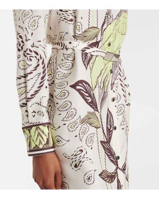 Tory Burch White Belted Printed Silk Midi Dress