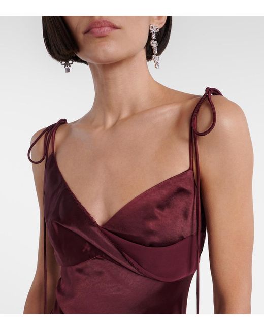 Self-Portrait Purple Floral-Applique Satin Slip Dress