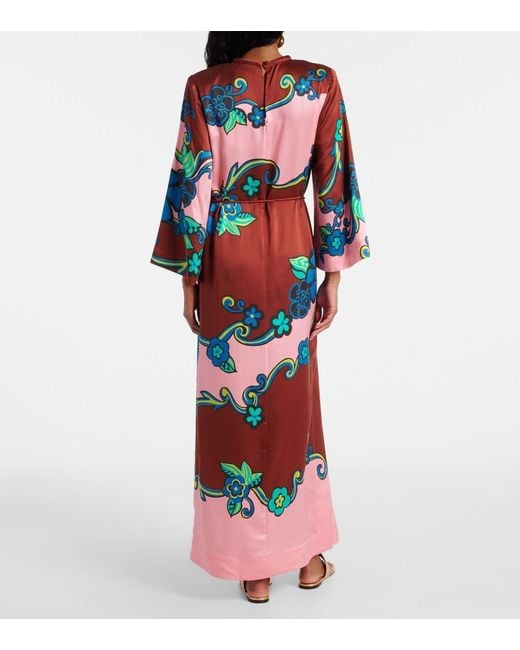 ALÉMAIS Blue Printed Silk Satin Maxi Dress