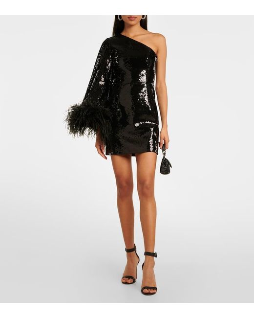 Rebecca Vallance Black Nika Sequined Feather-trimmed Minidress