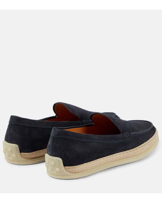 Tod's Blue Raffia-trimmed Suede Loafers