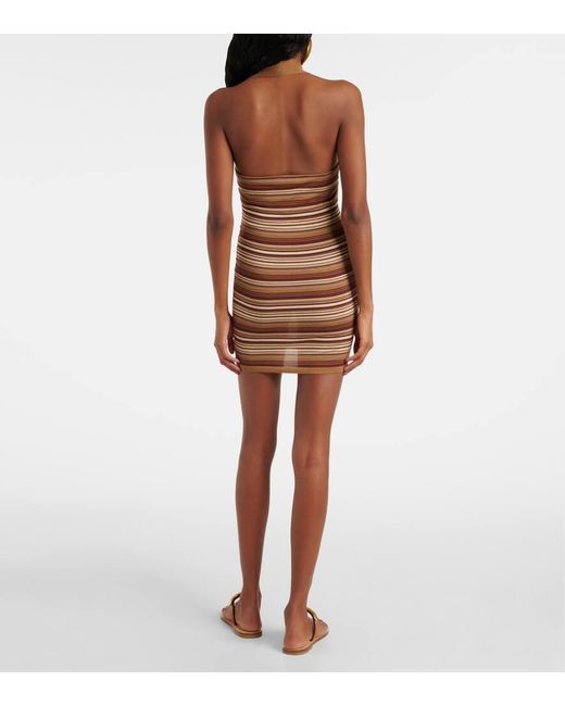 AYA MUSE Brown Striped Silk-Blend Halterneck Minidress