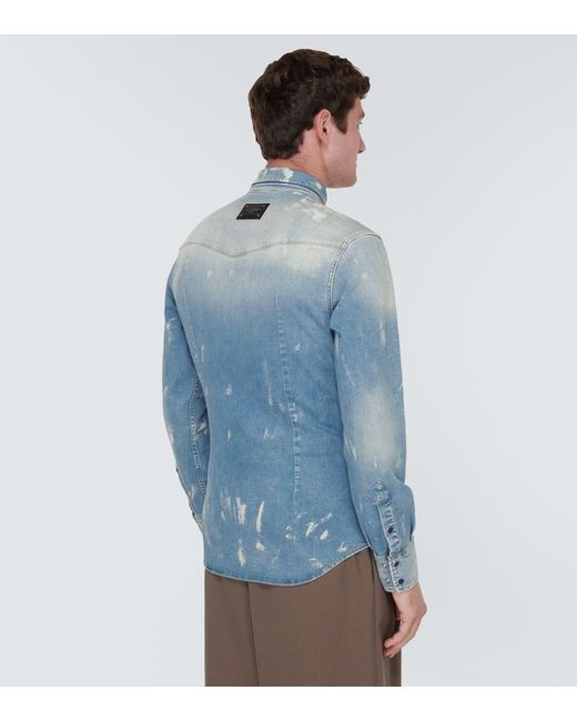 Camicia di jeans distressed di Dolce & Gabbana in Blue da Uomo