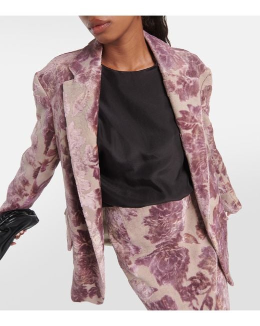 Dries Van Noten Floral Jacquard Blazer in Pink | Lyst