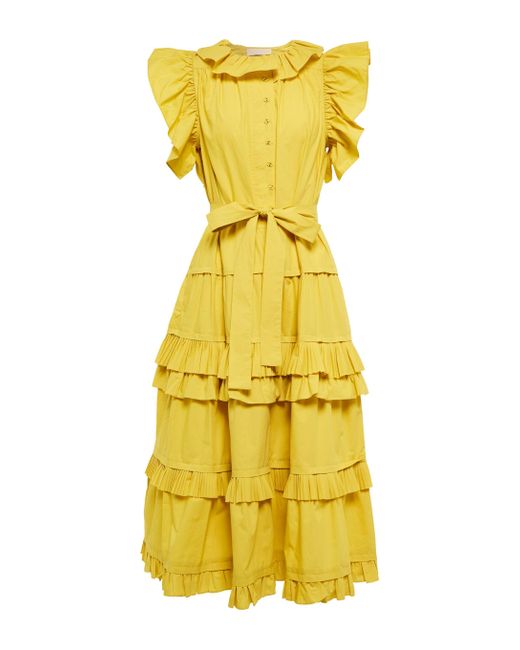 Ulla Johnson Cotton Elsie Tiered Poplin Midi Dress in Yellow | Lyst Canada
