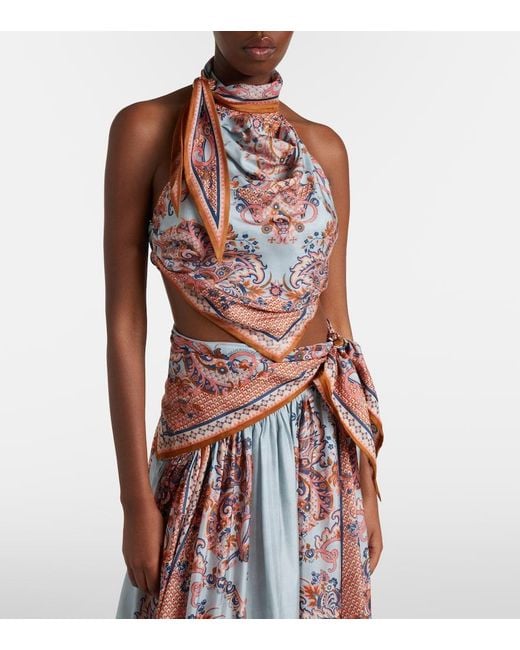 Zimmermann Pink Aster Printed Silk Crop Top