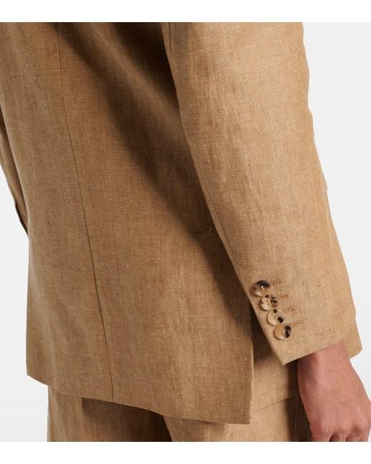 Max Mara Natural Double-Breasted Linen Blazer