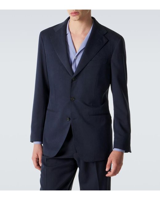 Saman Amel Blue Silk Suit Jacket for men