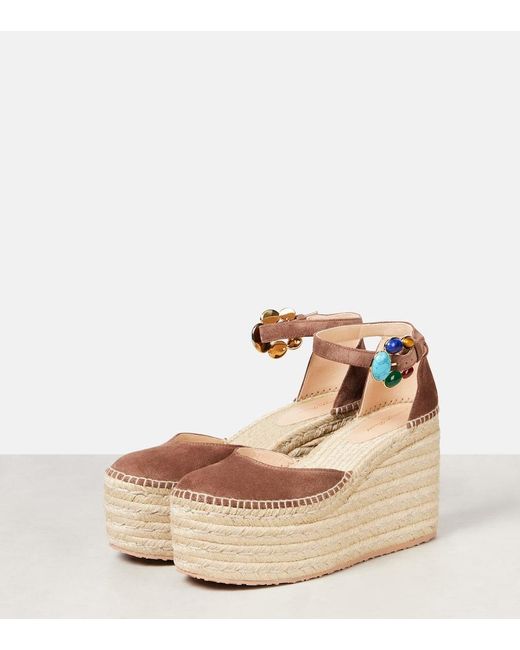 Gianvito Rossi Metallic Espadrille-Wedges Shanti 100 Aus Veloursleder