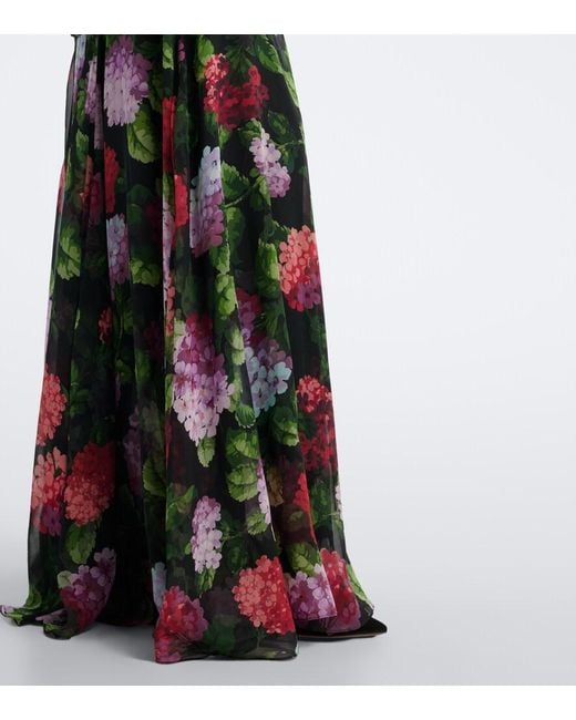 Carolina Herrera Black Floral-Applique Floral Draped Silk Gown