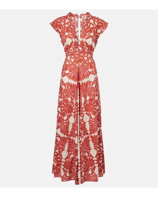 Poupette Red Noreen Printed Cotton Maxi Dress