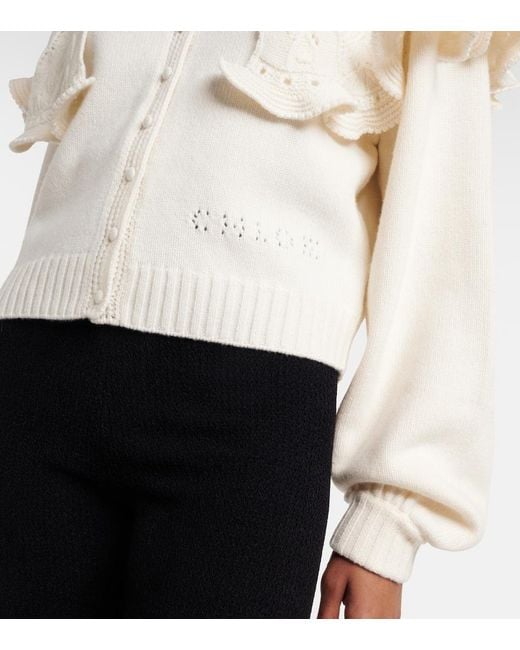 Chloé Natural Ruffled Wool And Cashmere Cardigan