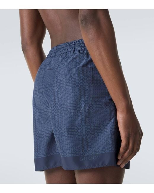 Gucci Blue Interlocking G Poplin Swim Trunks for men