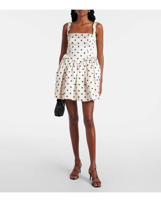 Self-Portrait White Polka-Dot Satin Minidress