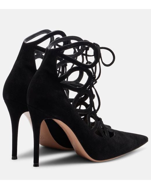 Gianvito Rossi Black Elisa 95 Suede Lace-Up Pumps